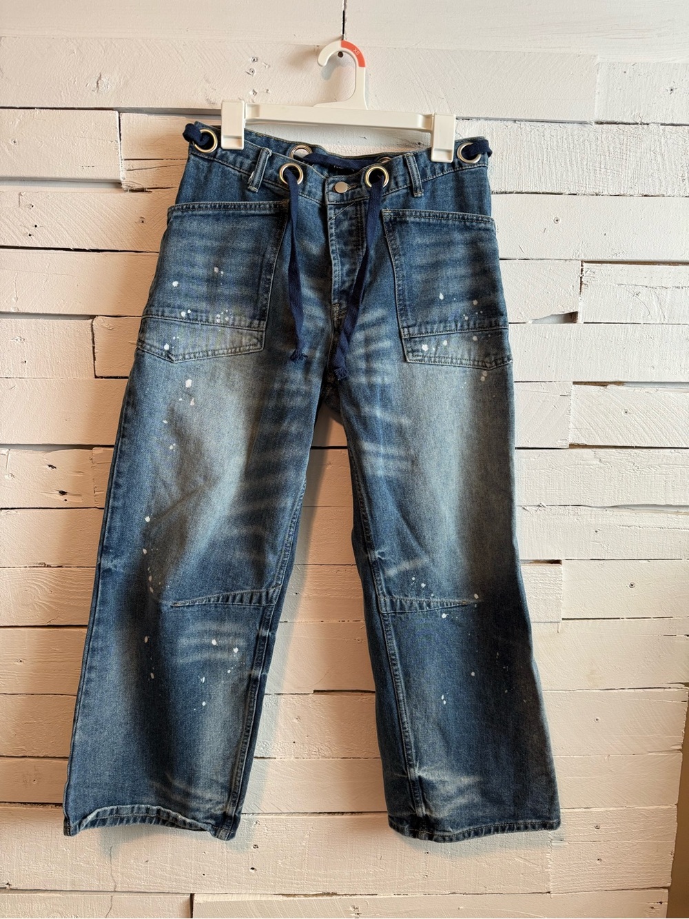 Women's Dark Blue Barrel Denim Jeans with Utility Pockets